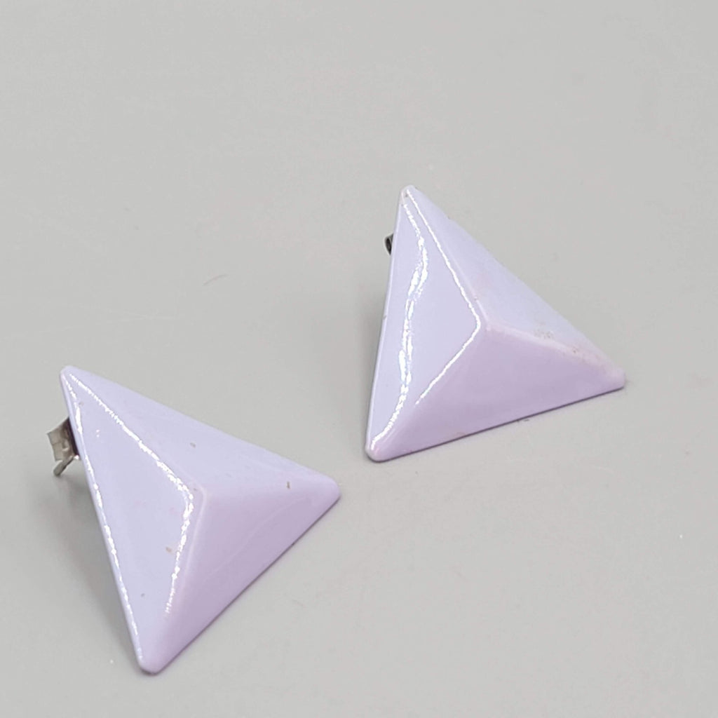 Vintage Light Purple Enamel Triangle Pierced Earrings 7/8"