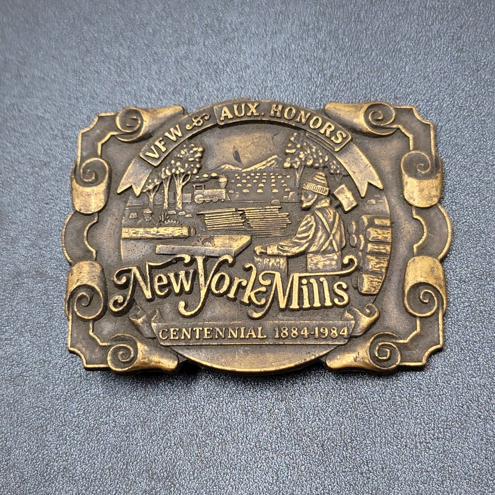 Vintage New York Mills VFW AUX Honor Centennial 1884-1984 100 Year Belt Buckle