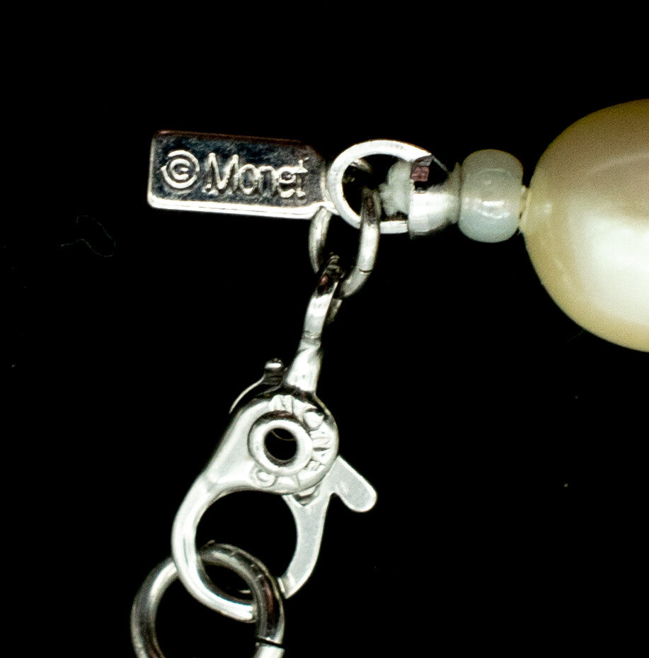 Vintage MONET Necklace Faux Pearl and Seed Bead White Estate Jewelry 19"