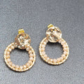 Pierced Earrings Gold tone Quartz Bead Hoops Drop 1"