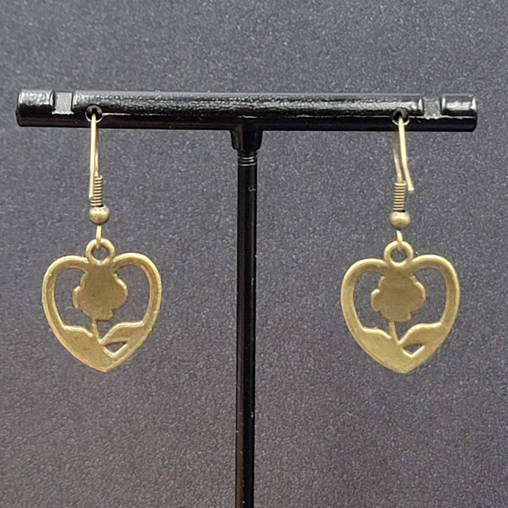 New Pierced Earrings Bronze tone Embossed Dangle 3/4"
