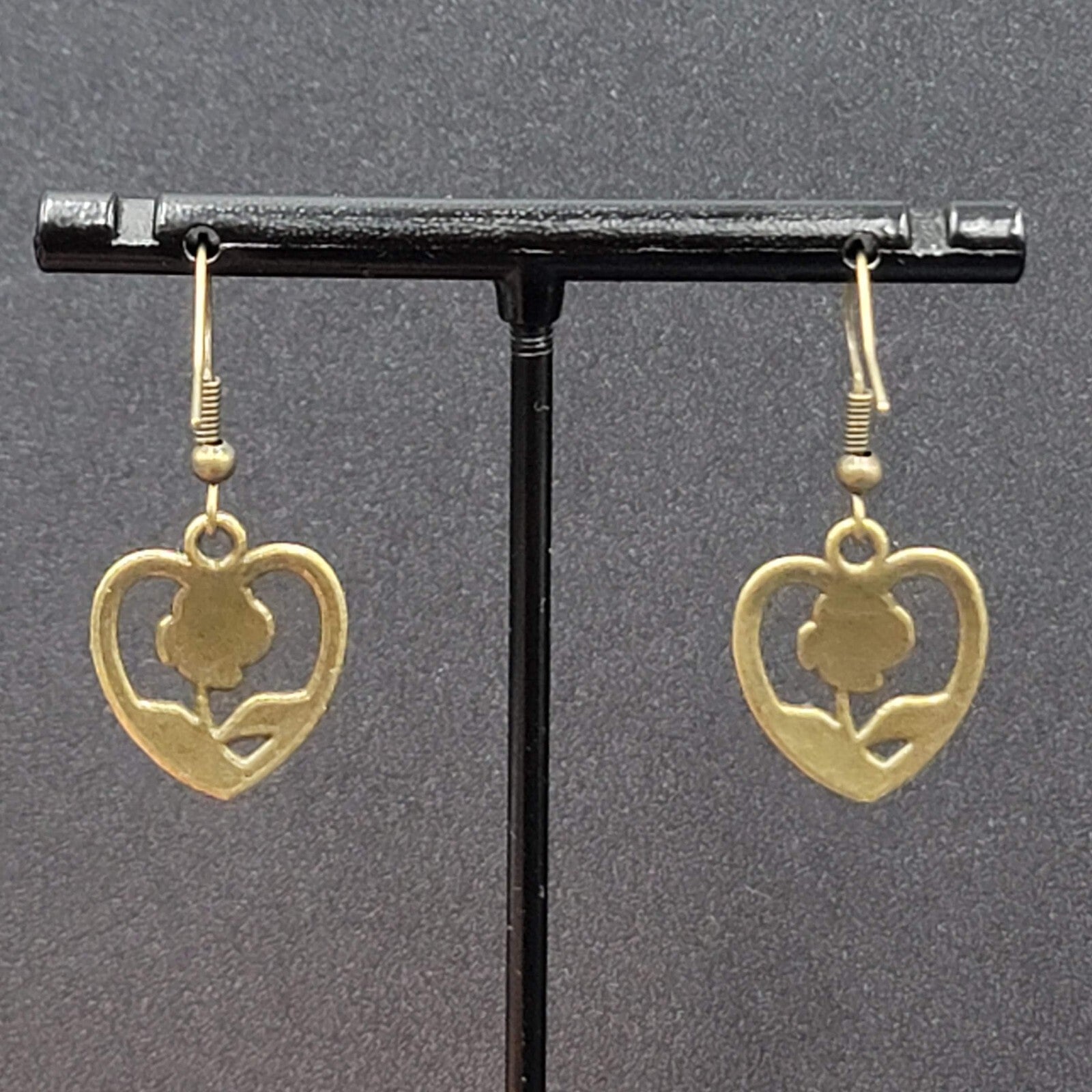 New Pierced Earrings Bronze tone Embossed Dangle 3/4"