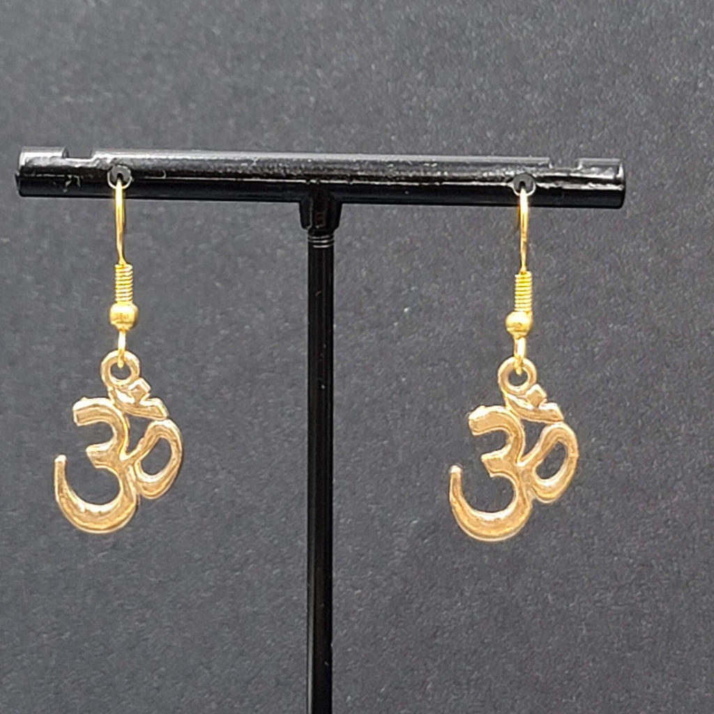 Ohm Pierced Earrings Gold tone Dangle 3/4"