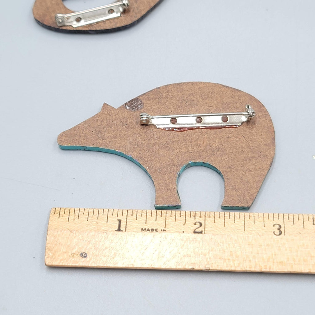 Vintage Southwest Brooch Pin Hand Painted Bear Kokopelli New Mexico Lot of 2