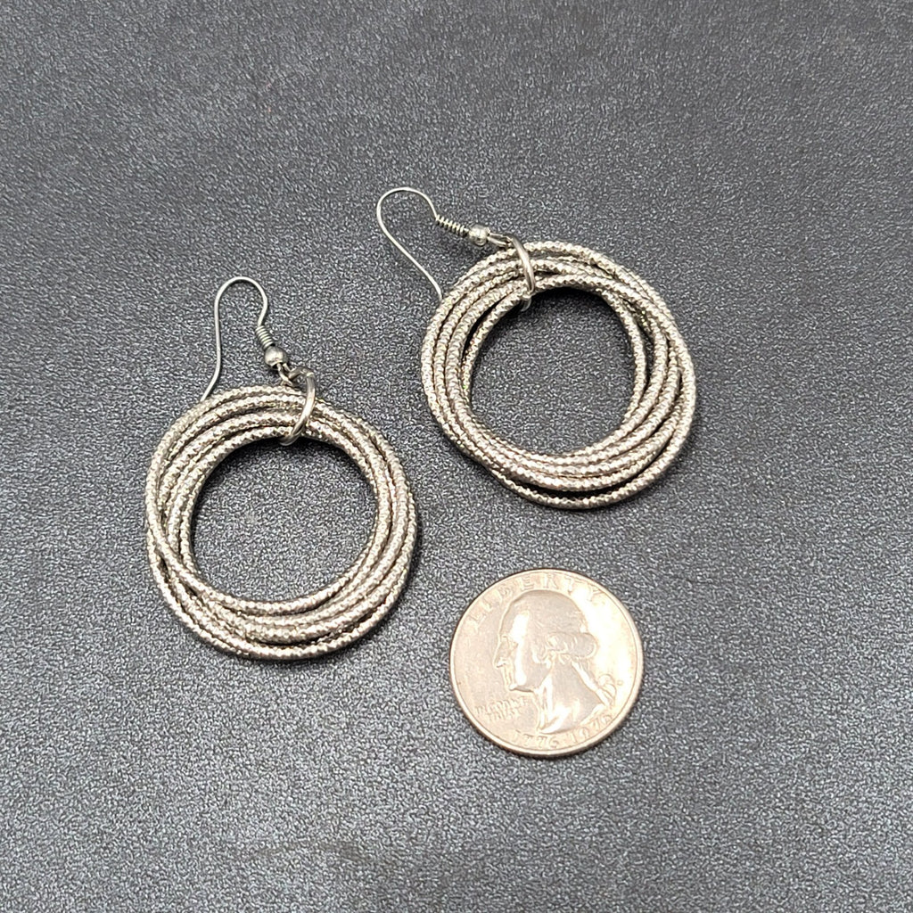 Pierced Earrings Silver tone Textured Multi Hoops Dangle 1.5"