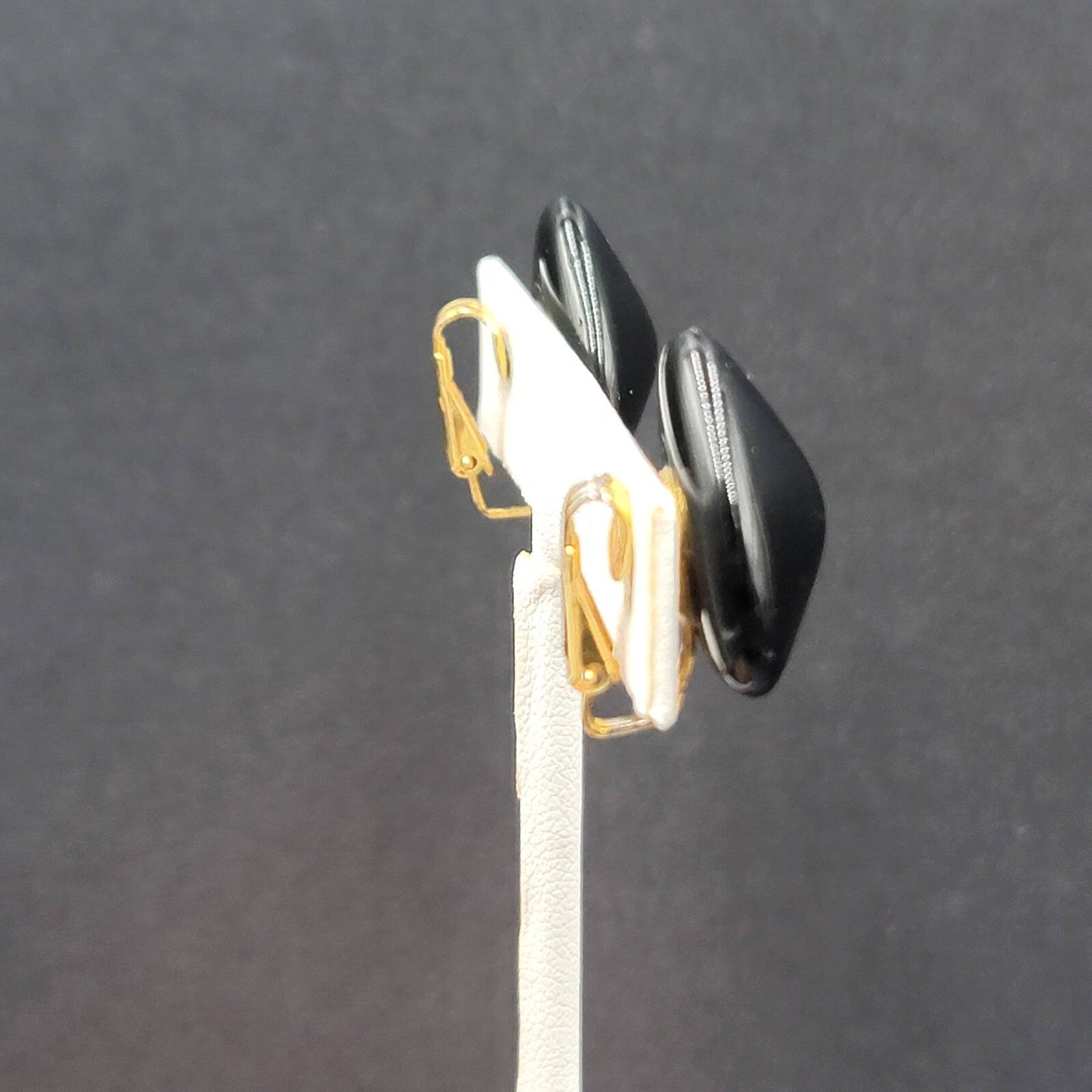 Vintage Clip on Earrings Black Glass Triangle 3/4"
