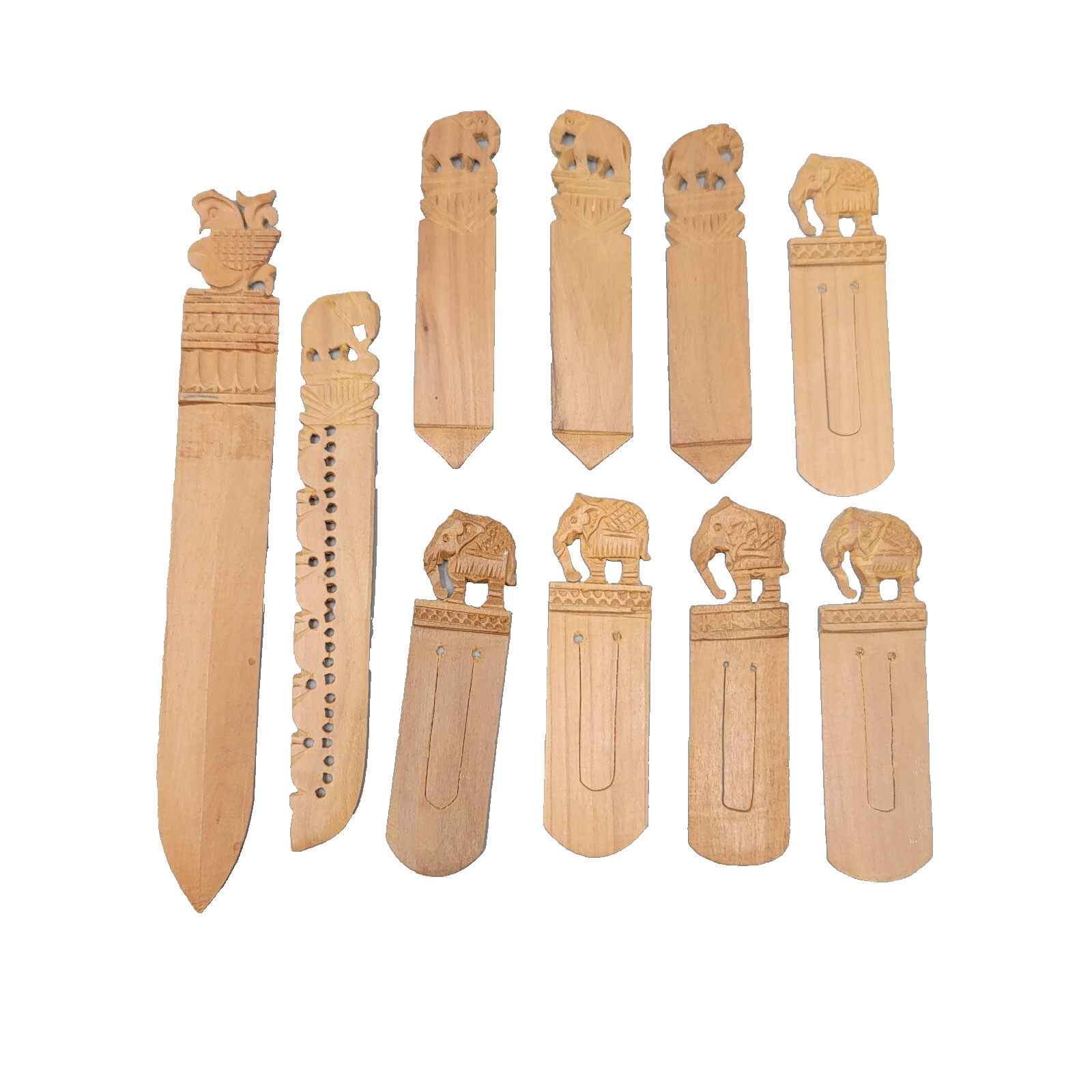Vintage Lot of Hand Carved Elephant Wood Bookmarks Nice Detail