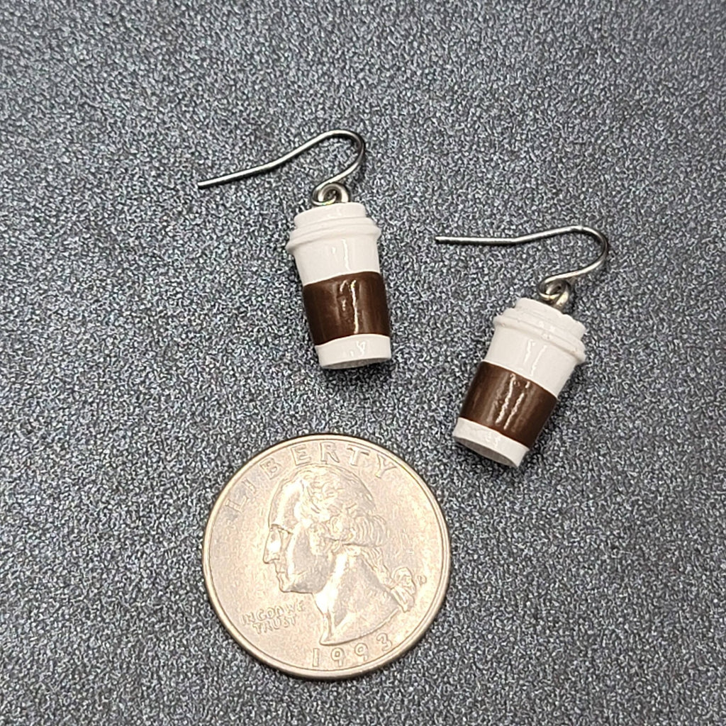 Pierced Earrings White Brown Coffe on the Go Dangle 3/4"