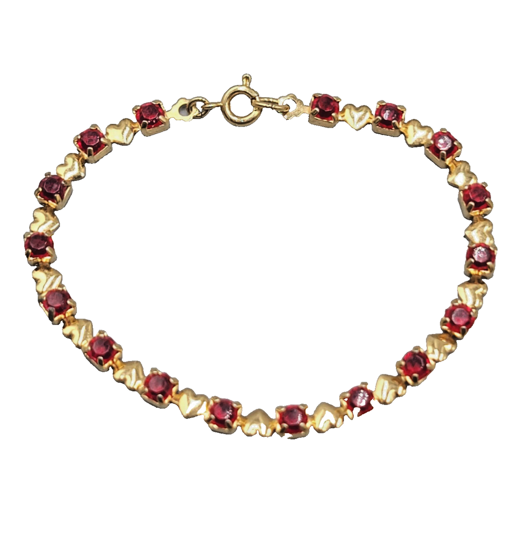 Vintage Red Stone Heart Tennis Bracelet 6.75 in