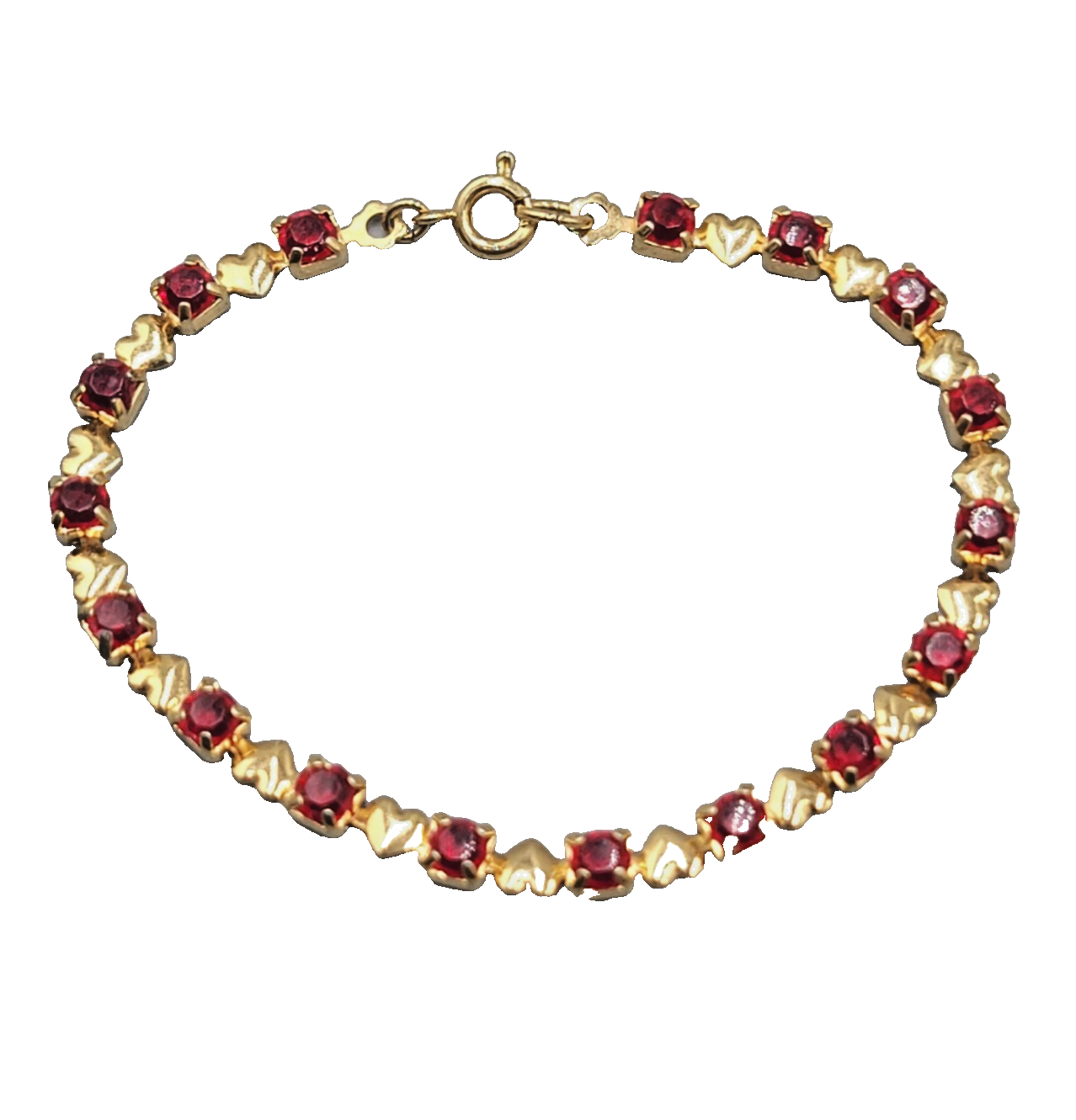 Vintage Red Stone Heart Tennis Bracelet 6.75 in