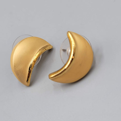 Brushed Gold Plated Pierced Earrings Crescent Moon Shape 5/8"