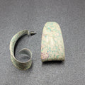 Vintage Pierced Earrings Large Green White Enamel Statement Hoops 2"