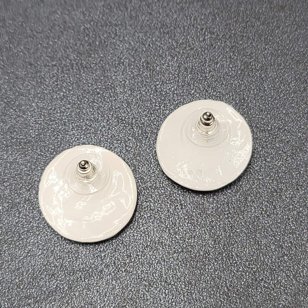 Vintage Pierced Earrings Heavy Enamel Red White Disc Studs 7/8"