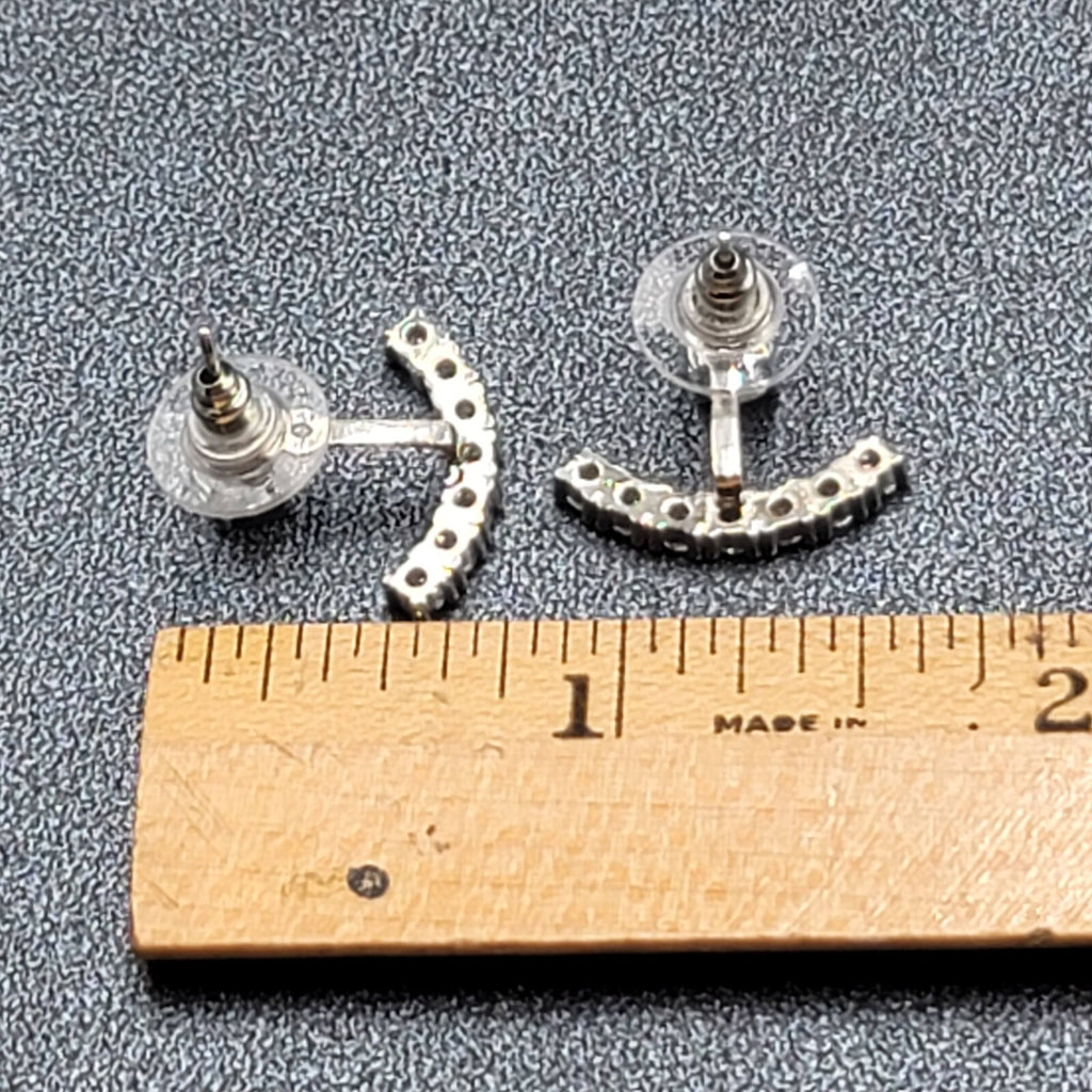 Pierced Earrings Silver tone Crystal Drop Jacket Studs 5/8"
