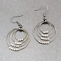 Pierced Earrings Black Metal Crystal Layered Hoops Dangle 1.75"