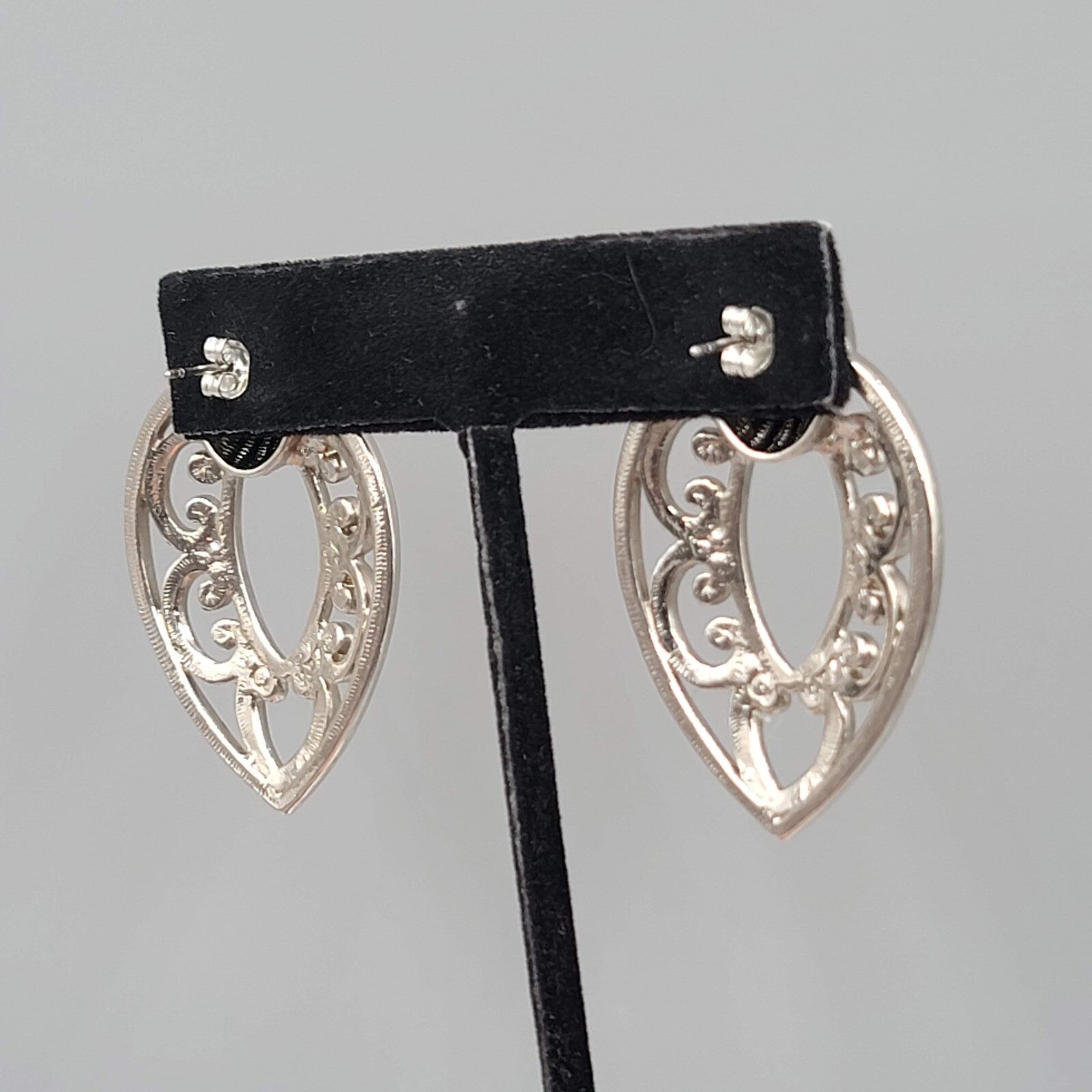 Vintage Pierced Earrings Silver tone Filigree Door Knocker Style Statement 1.75"