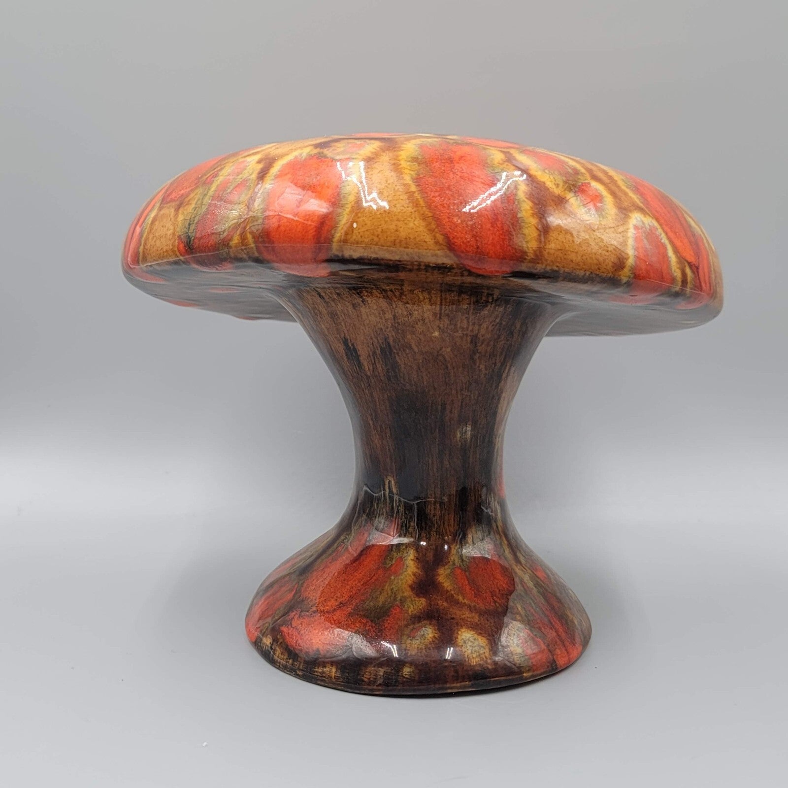 Vintage Large Cermaic Mushroom Incense Burner Orange Drip 6"x7"