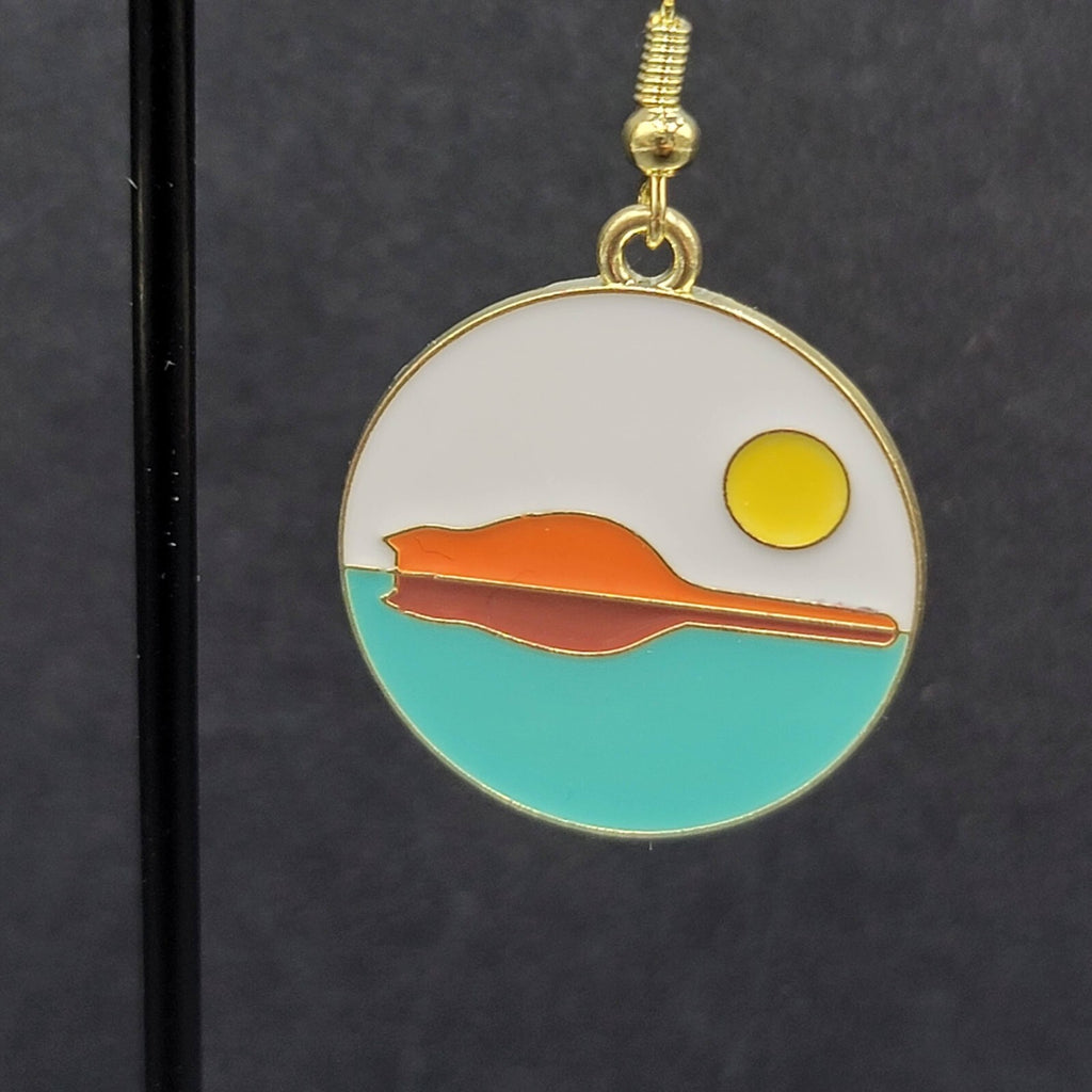 Island Kitty Cat Pierced Earrings Japanese Style Art Gold tone Round Dangle 1"