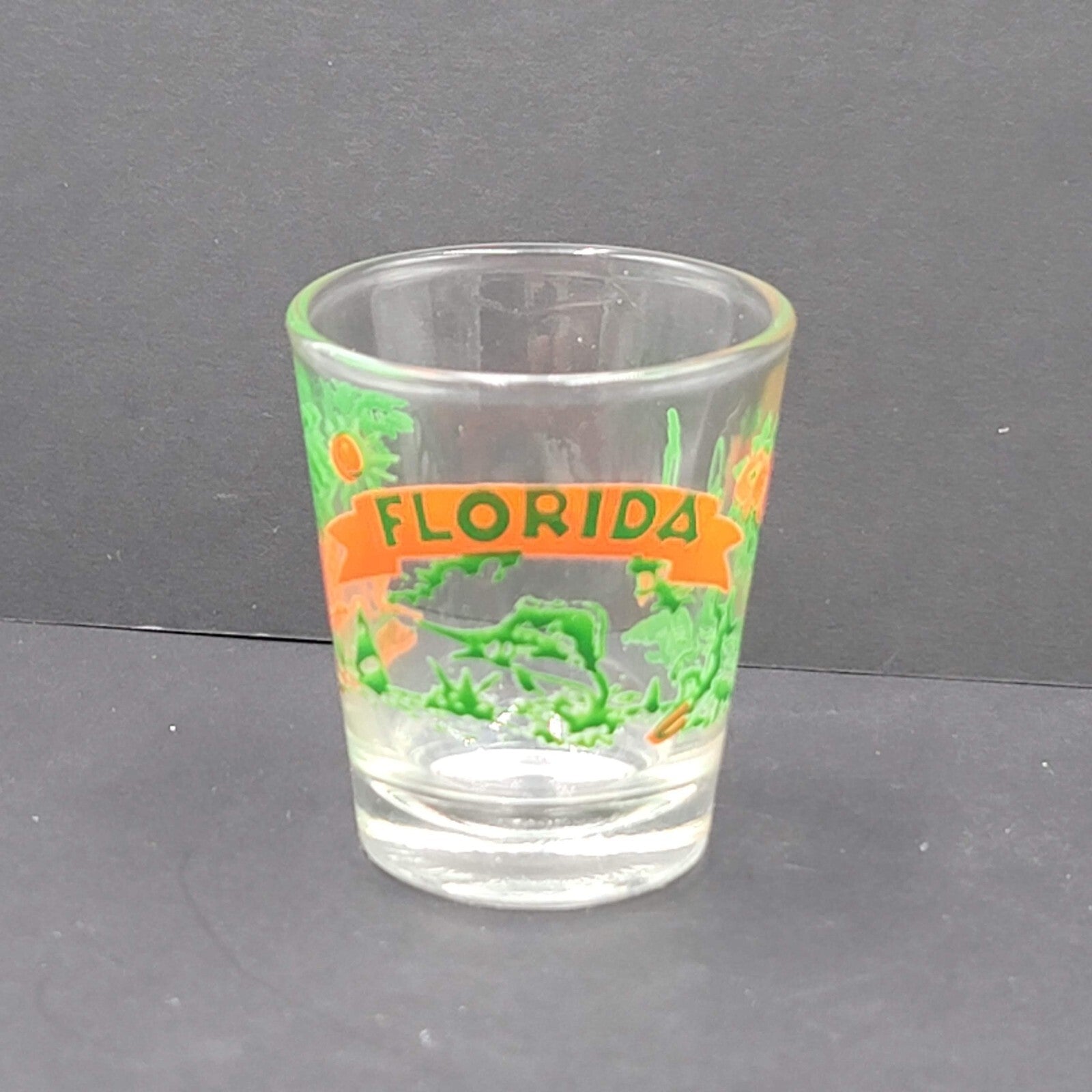 Vintage FLORIDA Shot Glass Orange Green Embossed Souvenir