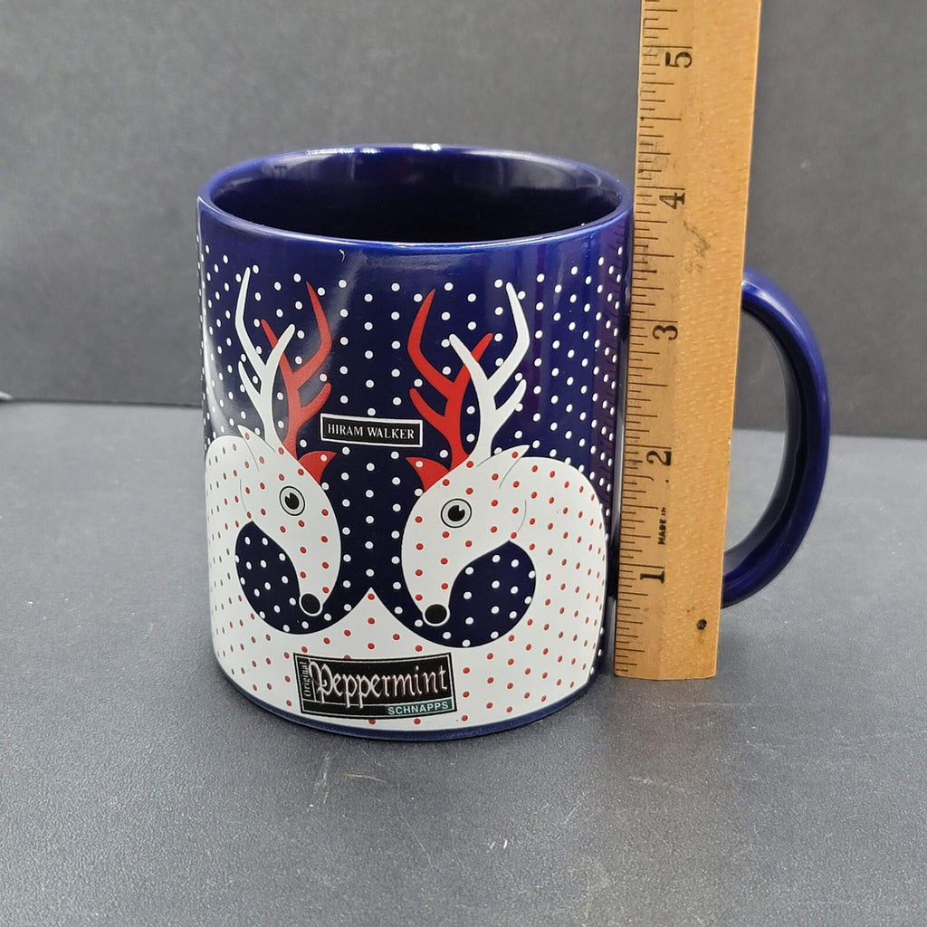 Hiram Walker Peppermint Schnapps Reindeer Coffee Mug blue red white