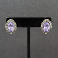 Pierced Earrings Silver tone Glass Faceted Oval Rhinestone 7/8"