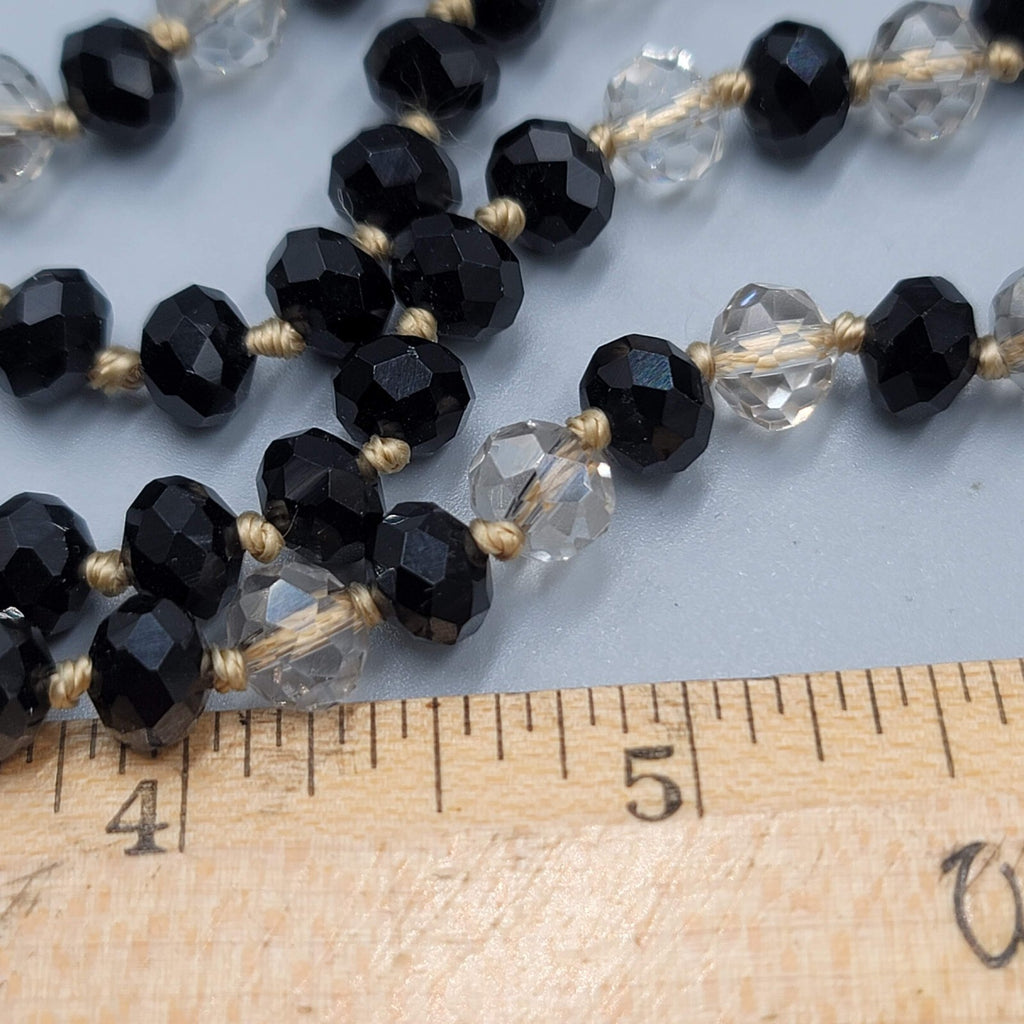 Hand Knotted Facet Cut Black Crystal Bead Necklace 30 in