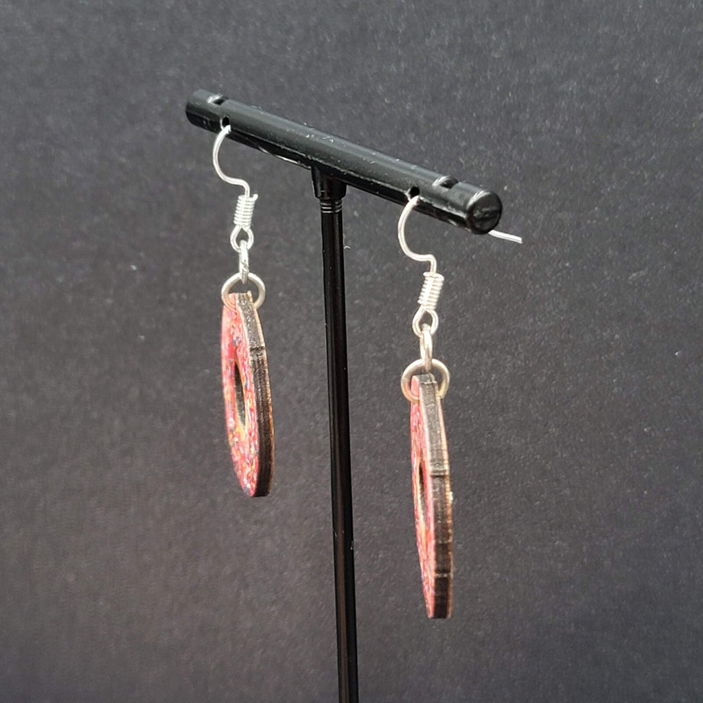 Pierced Earrings Pink Sprinkle Donuts Wood Dangle 1"