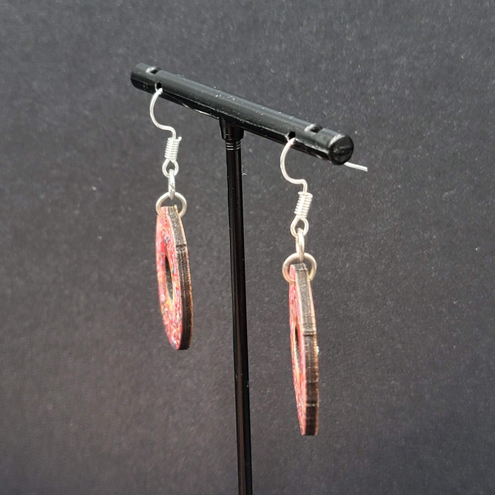 Pierced Earrings Pink Sprinkle Donuts Wood Dangle 1"