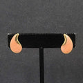 Vintage Pierced Earrings Gold tone PinkEnamel Teardrop Studs 3/4"