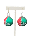 Christmas Pierced Earrings Red Green Glass Ornaments Fun Festive Large 1.25" FS