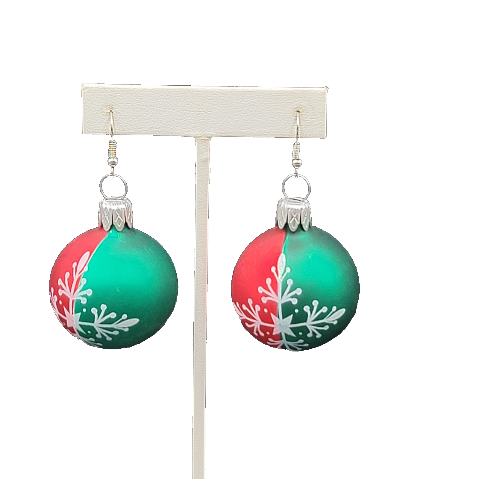Christmas Pierced Earrings Red Green Glass Ornaments Fun Festive Large 1.25" FS