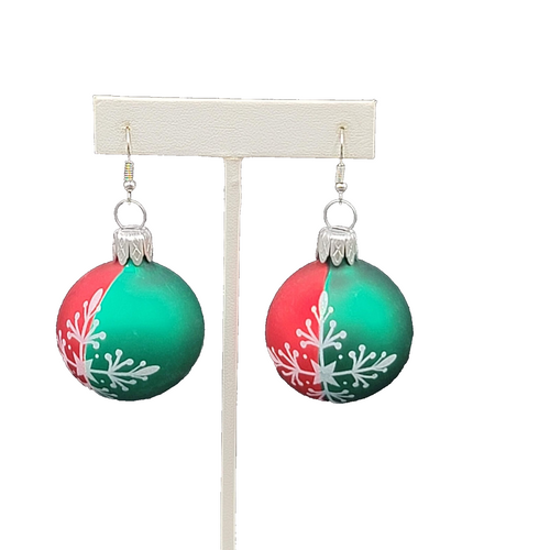 Christmas Pierced Earrings Red Green Glass Ornaments Fun Festive Large 1.25" FS