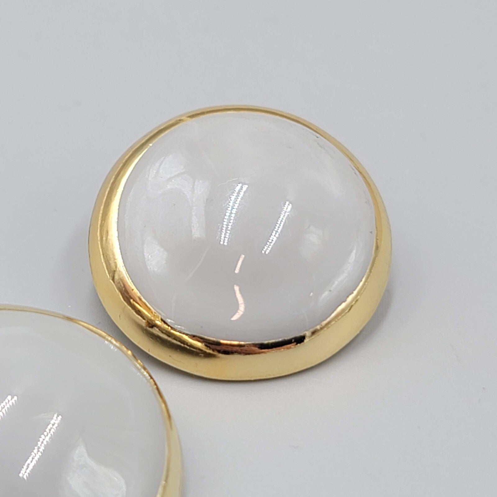 Vintage Pierced Earrings Gold tone Gray Enamel Round Statement Drop 1 1/8"