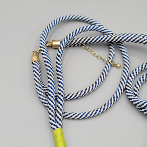 Blue White Statement Nautical Theme Necklace Tassel Gold tone 32"