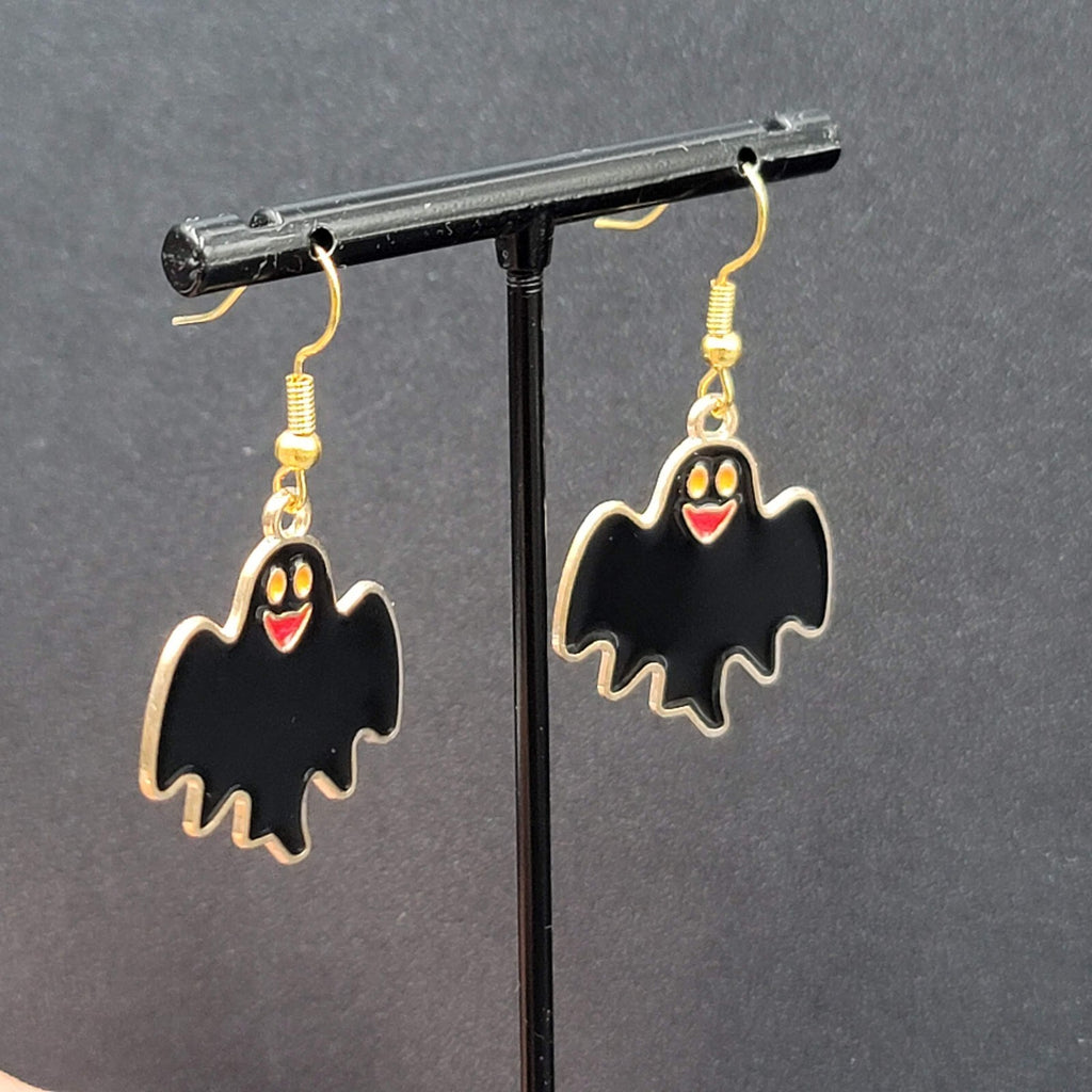 Halloween Pierced Earrings Gold tone Enamel Dangle 1"