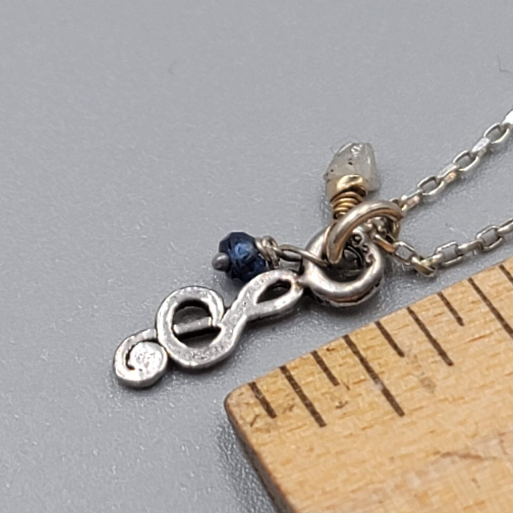Dainty Sterling Silver Treble Clef  Necklace Quartz Bead 18"