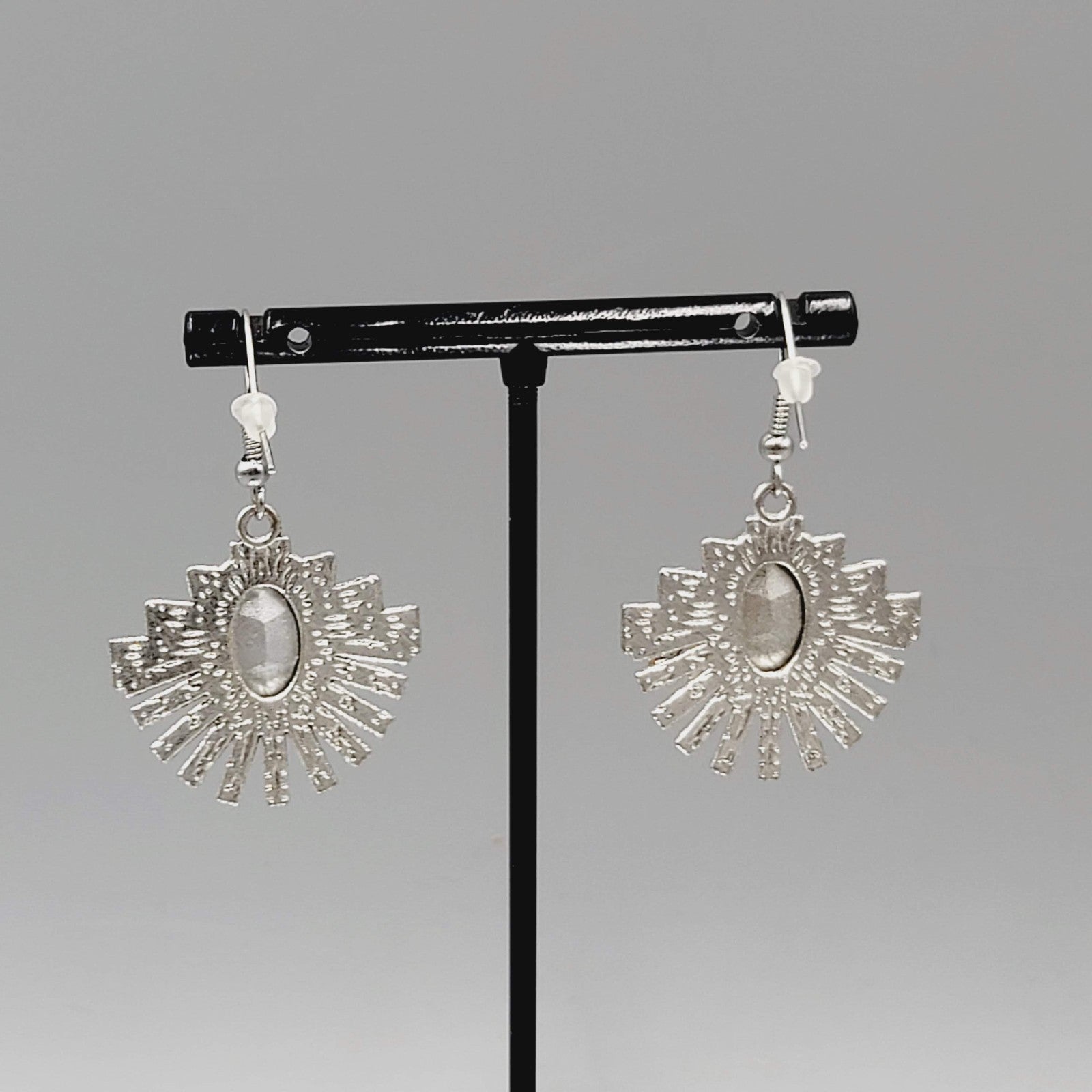 Statement Rhinestone Pierced Earrings Silver tone Dangle 1 1/8"