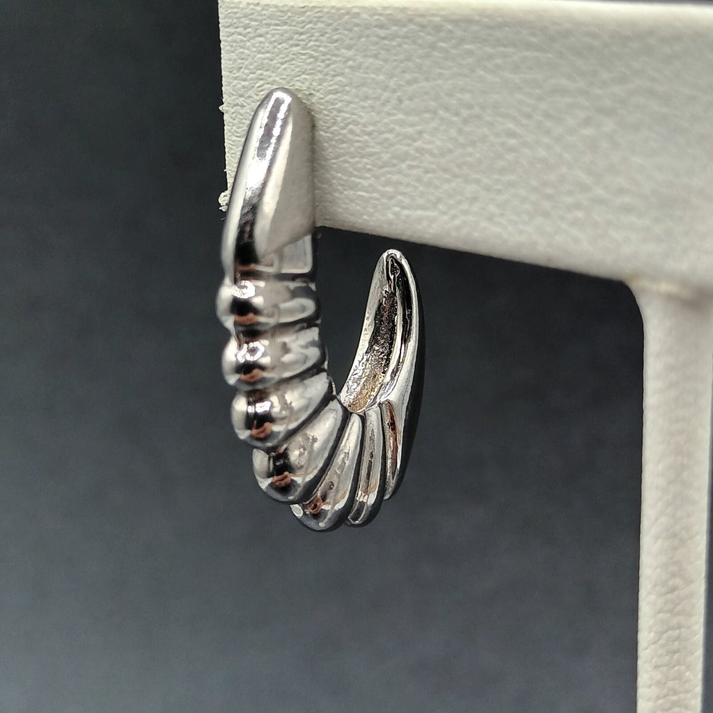 Vintage Pierced Earrings Silver tone Scalloped Open Oblong Hoop Drop 1 1/4"