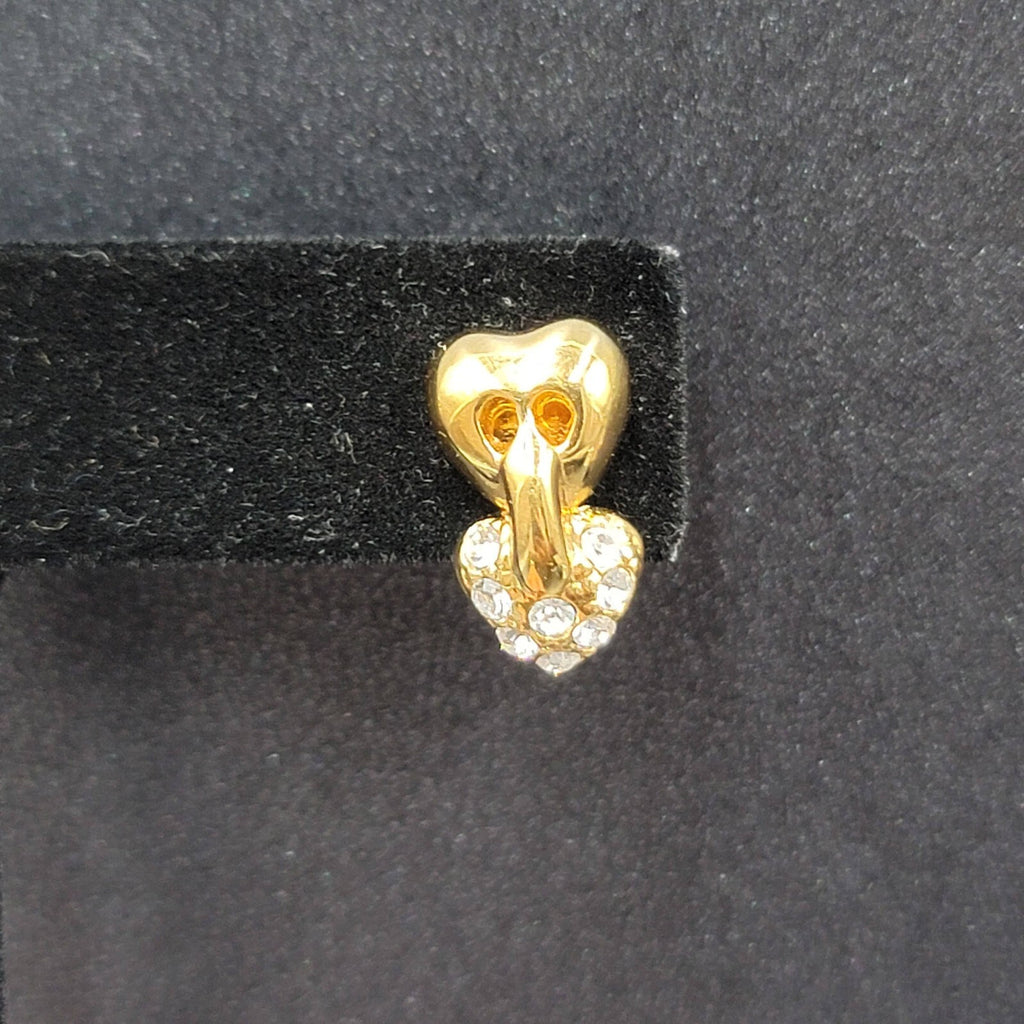 Vintage Pierced Earrings Gold Plated Heart Drop Crystal Rhinestone 5/8"