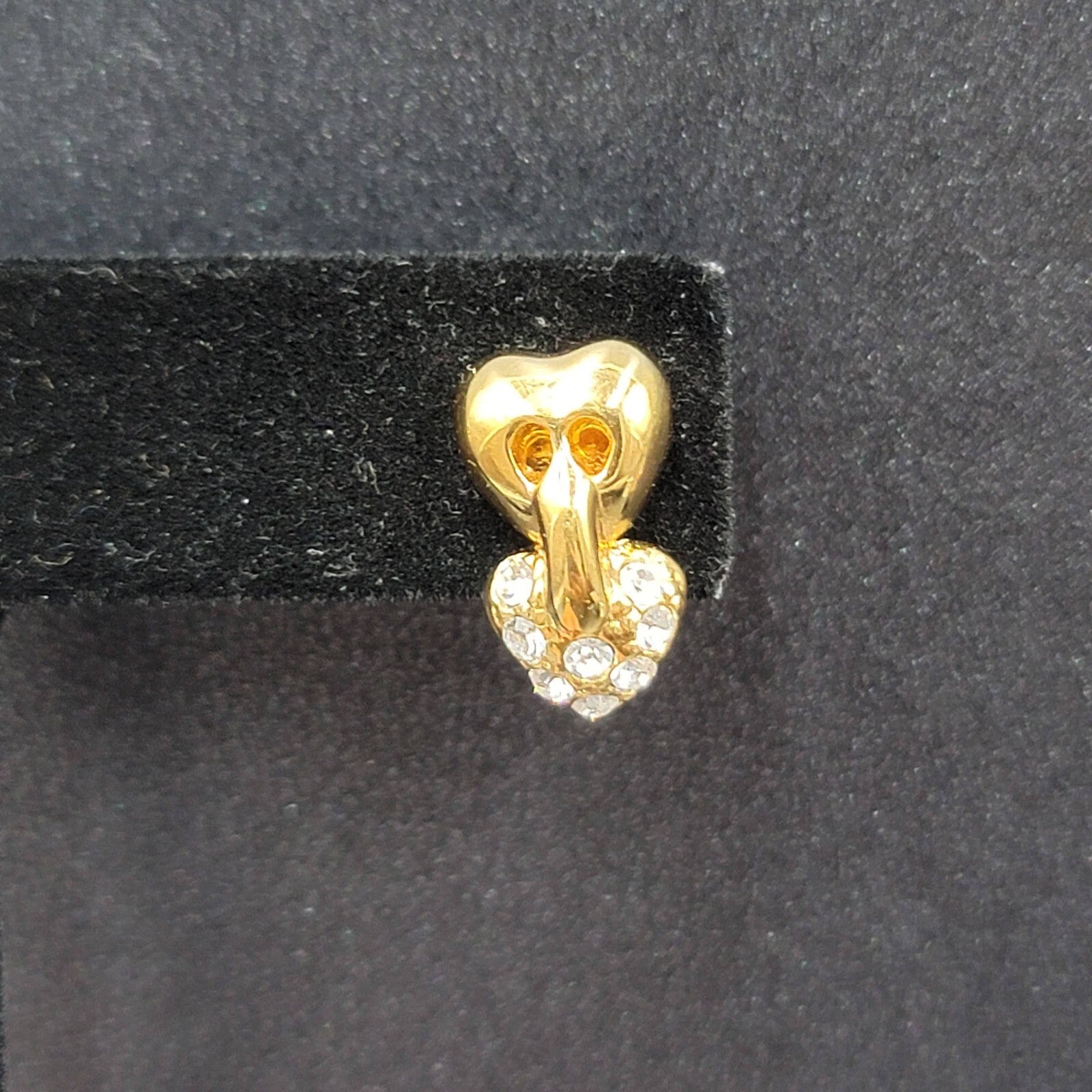 Vintage Pierced Earrings Gold Plated Heart Drop Crystal Rhinestone 5/8"