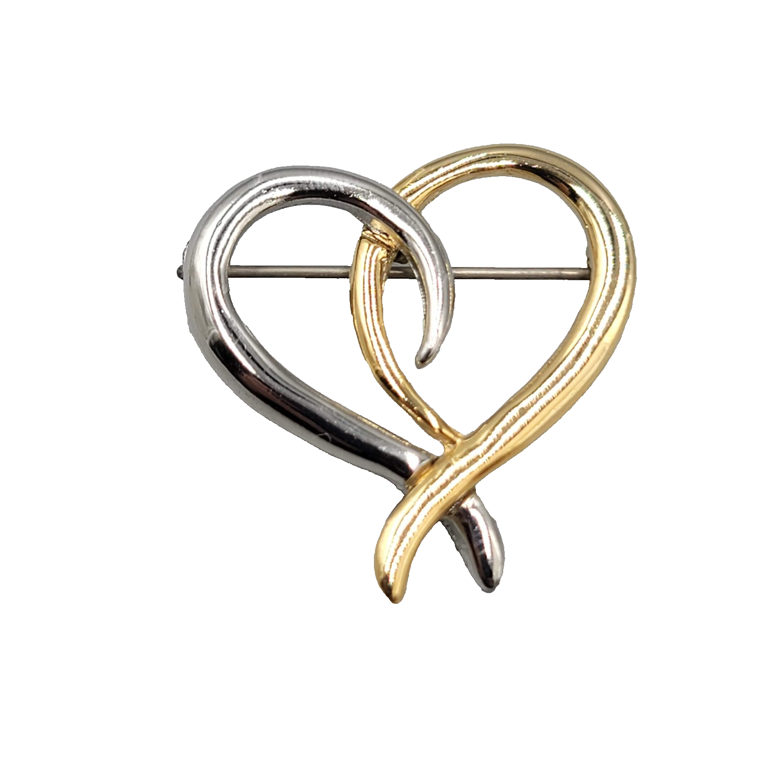 Vintage Heart Brooch Open Work Gold and Silver Two Toned 1.25 in