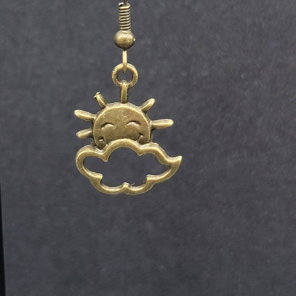 New Happy Sun Clouds Pierced Earrings Bronze tone Dangle 3/4"