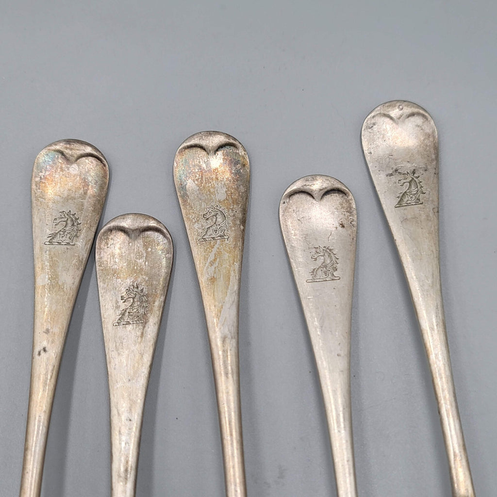 Antique James Dixon Silver plate 7 Forks Spoon Crest Monogram Heraldic Set