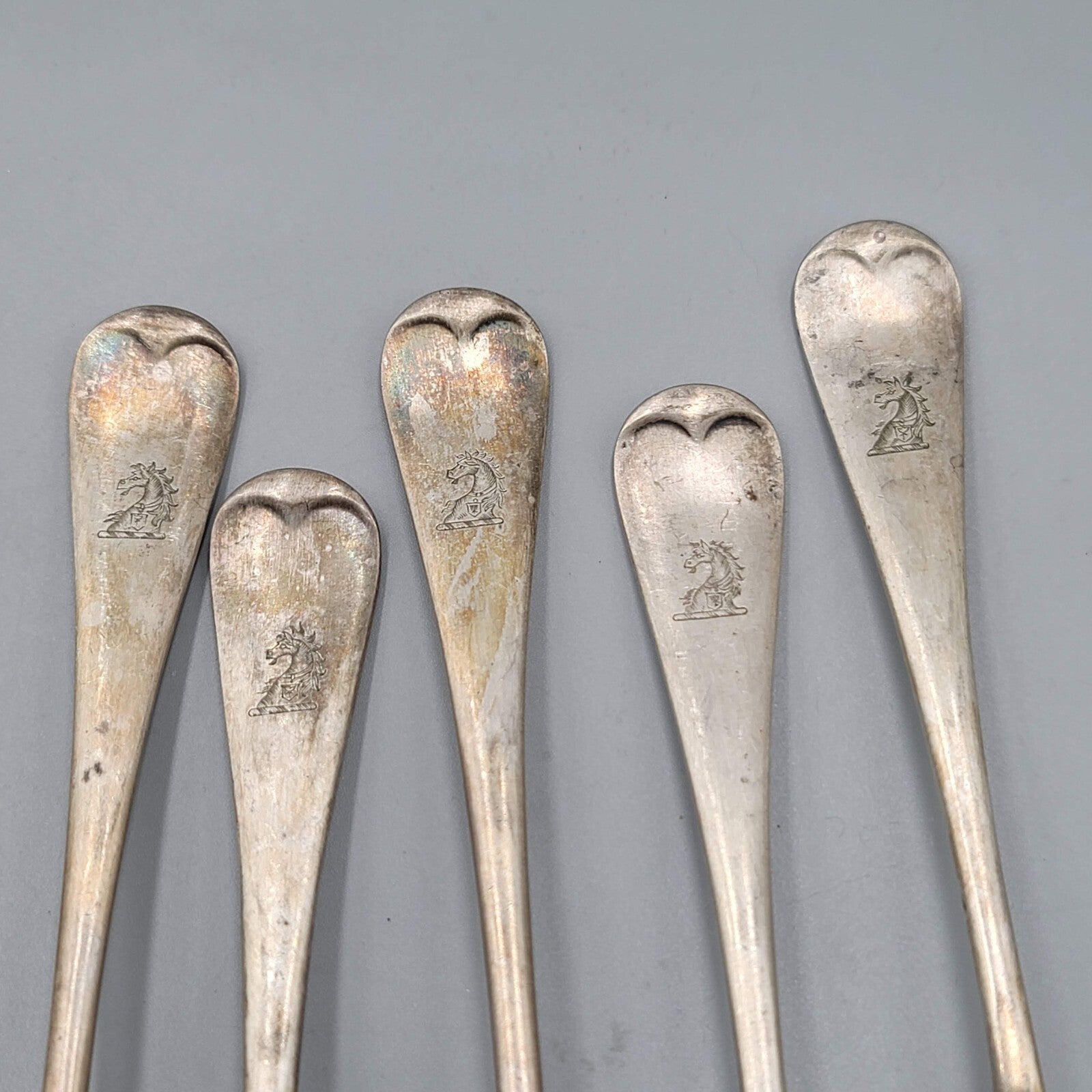 Antique James Dixon Silver plate 7 Forks Spoon Crest Monogram Heraldic Set