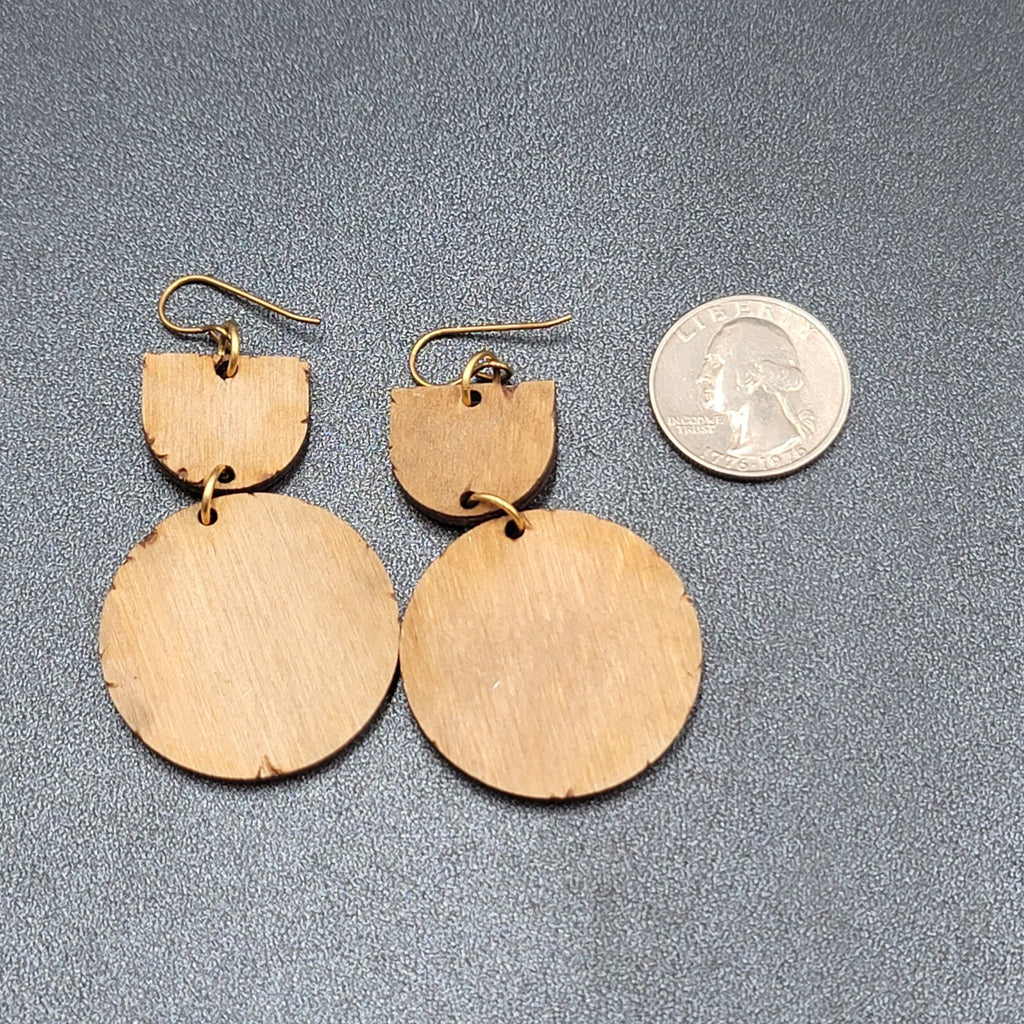 Pierced Earrings Laser Burned Geometric Wood Dangle Statement 2.25"