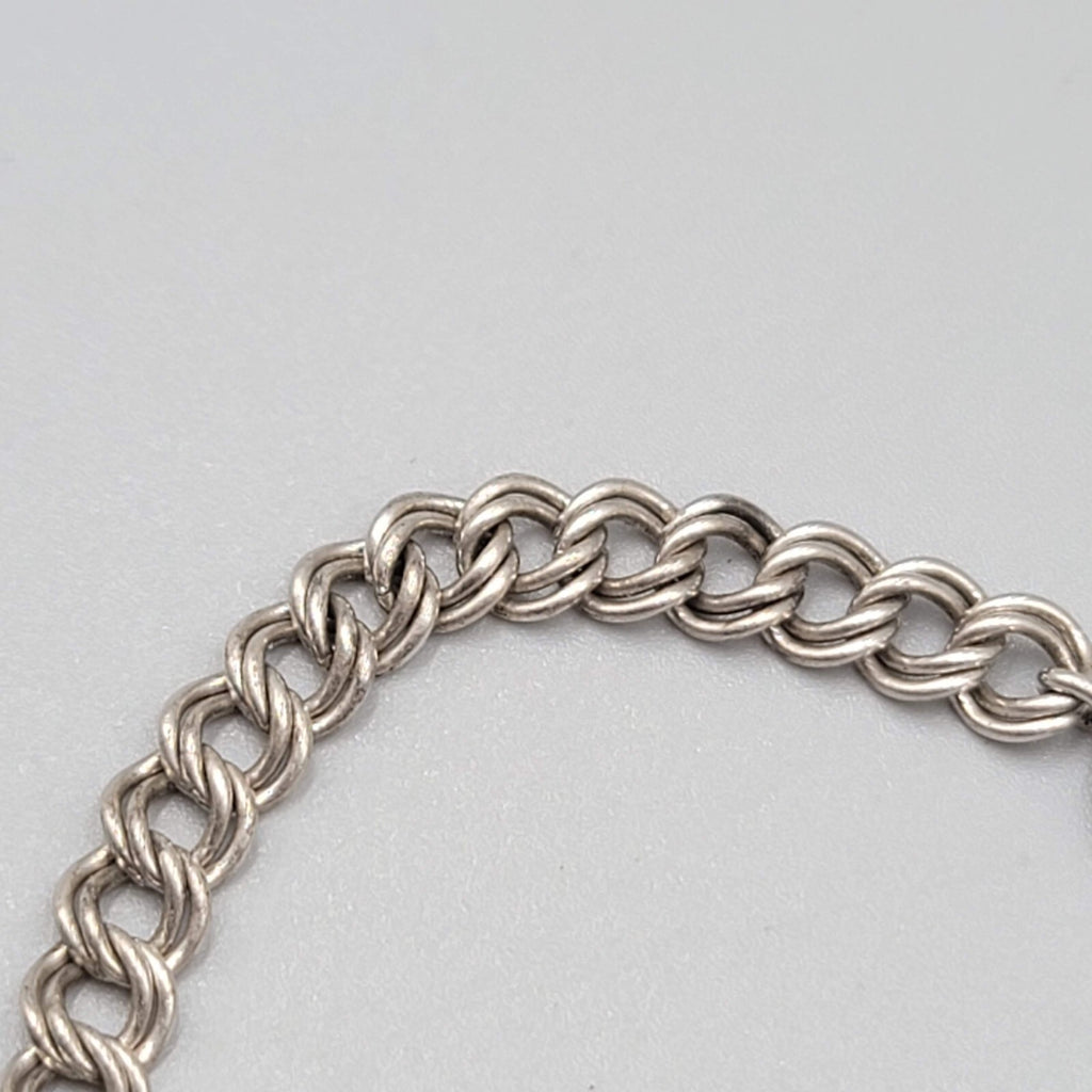 Vintage Sterling Silver Starter Charm Bracelet Double Ring 6.75"