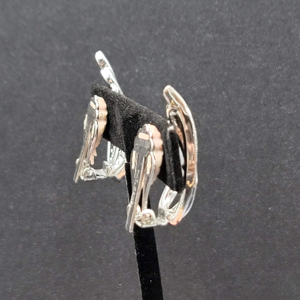 Vintage Sarah Cov Clip on Earrings Open Work Silver tone Climber 1.25"