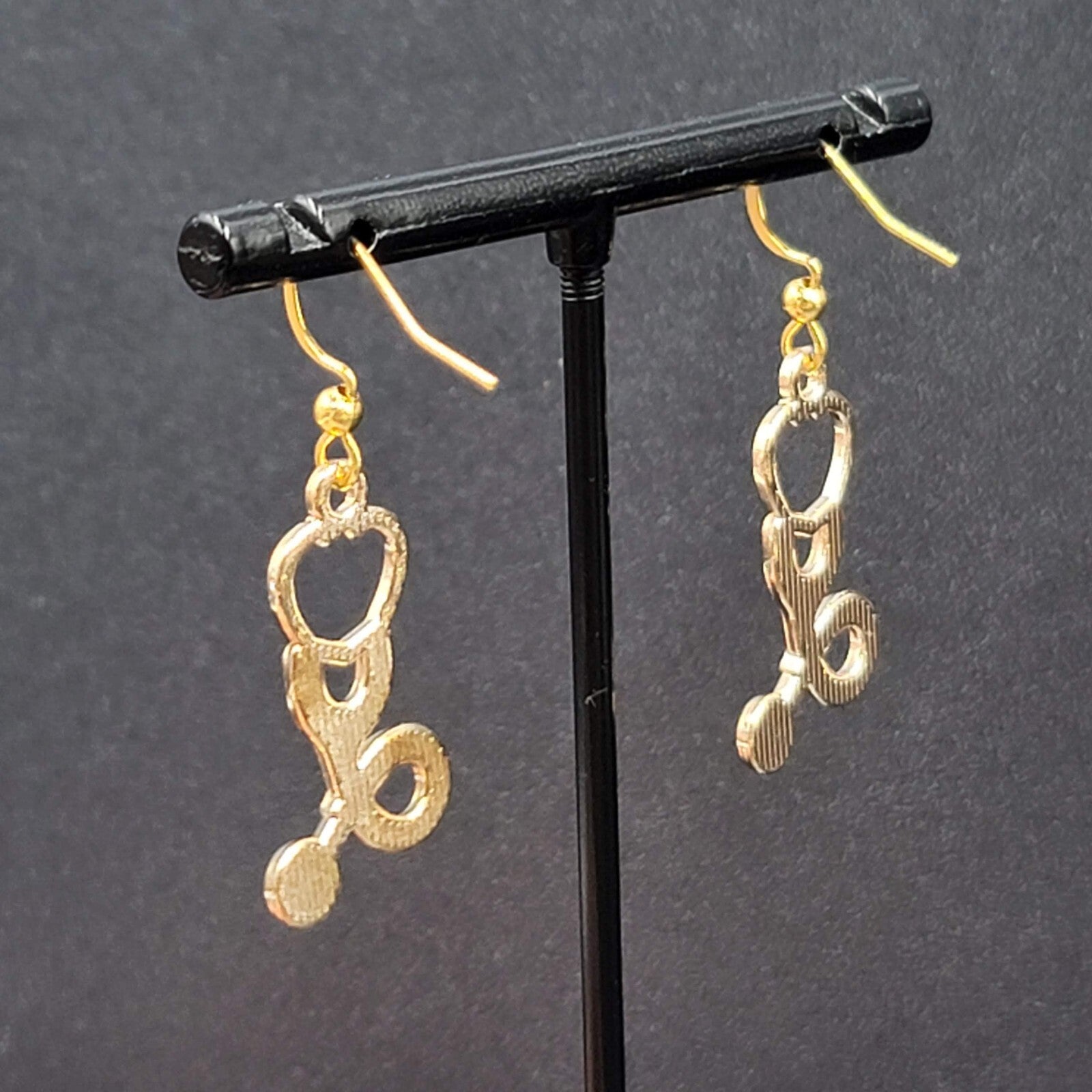 Nurse Pierced Earrings White Enamel Stethoscope Gold tone Dangle 1 1/8"