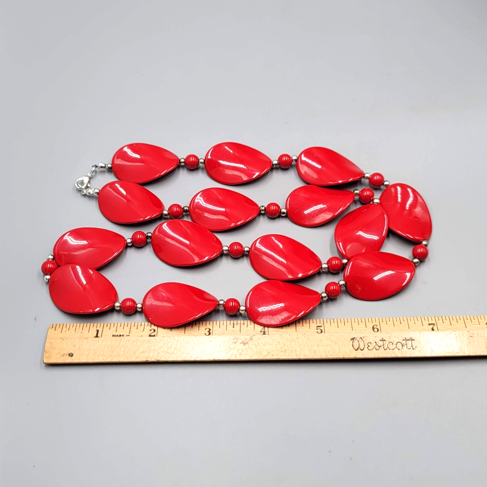 Large Red Acrylic Bead Statement Necklace 30"