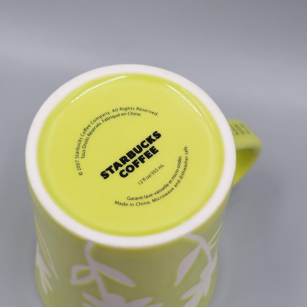 Starbucks Coffee Mug Cup Lime Green White Flowers Butterflies 2007